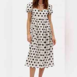 Sleeper Picnic Linen Dress In Polka Dots - Size XL